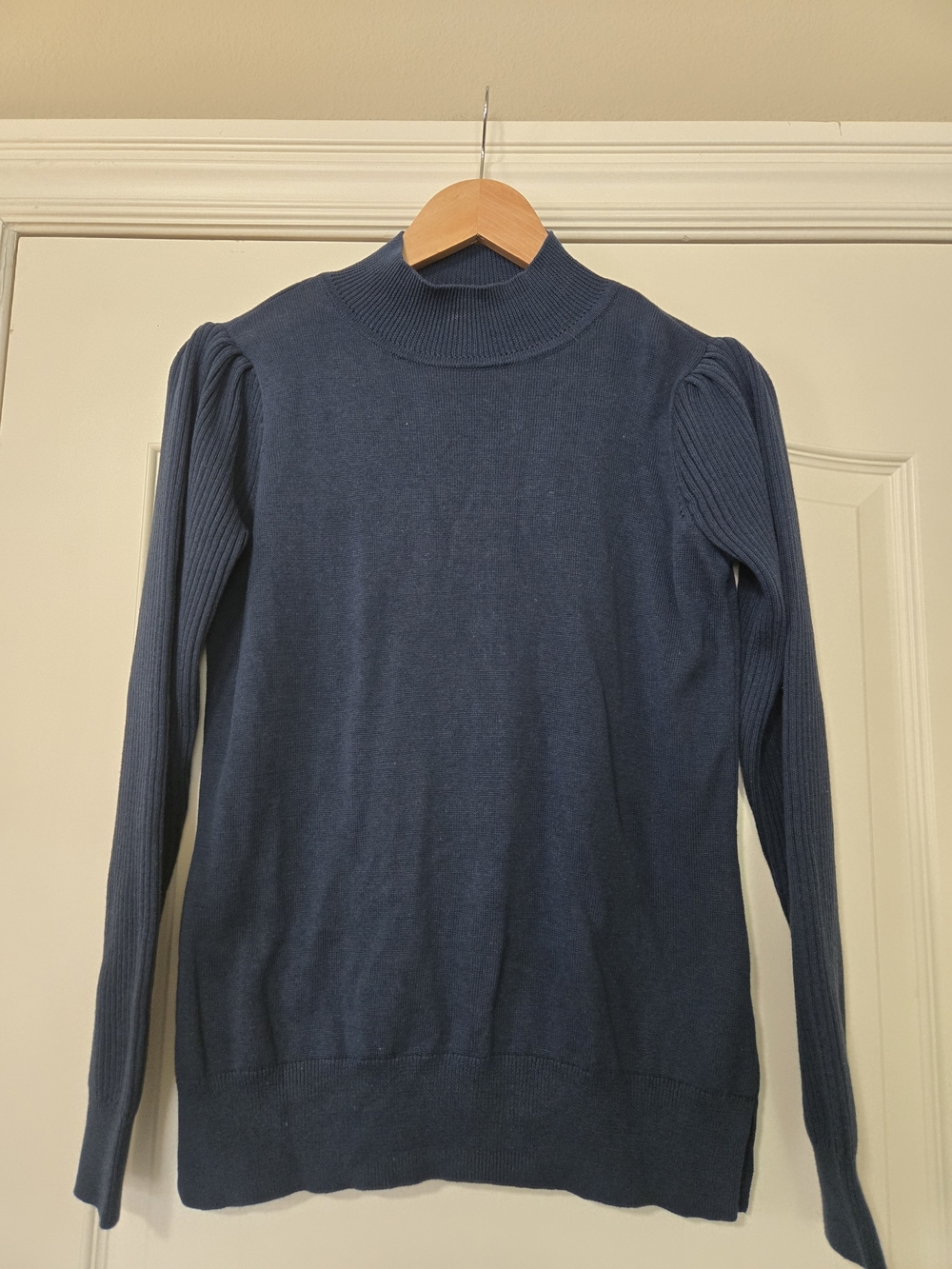 Belle by Kim Gravel Deep Teal Navy Ribbed Mock Neck Sweater Cozy Layering